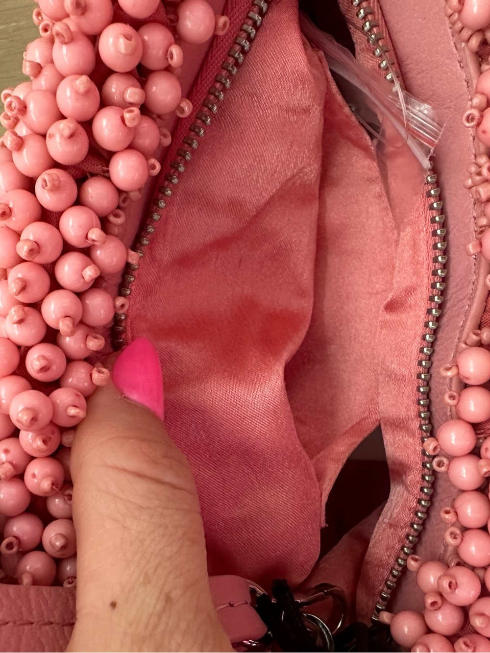 Staud Beaded Bean Bag In Geranium Pink Small Shoulder Bag Clutch Bead Purse - Picture 8 of 8